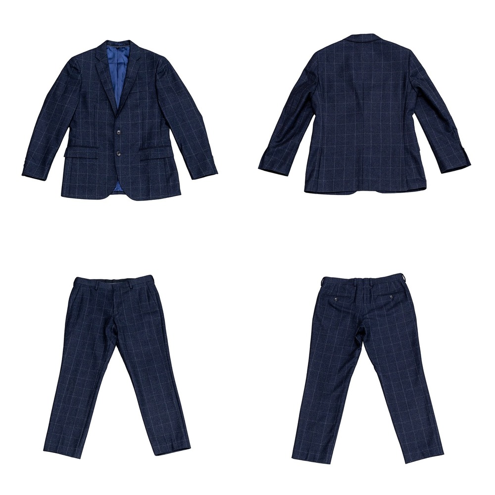 J.Crew Ludlow Slim Suit 38S W32 L30 Navy Windowpane 100% Wool Made USA